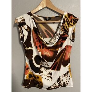 Premise Womens Top Petite Medium Brown White Abstract Stretch Fairy Grunge Y2K